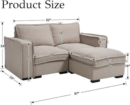 EALSON 67" Sectional Couch Modern Love Seat with Ottoman Modular Cloud Sofa with Deep Seat Comfy Linen Fabric Loveseat Sofa Convertible L Shaped Couches 2 Seater Couch for Living Room/Bedroom,Oatmeal