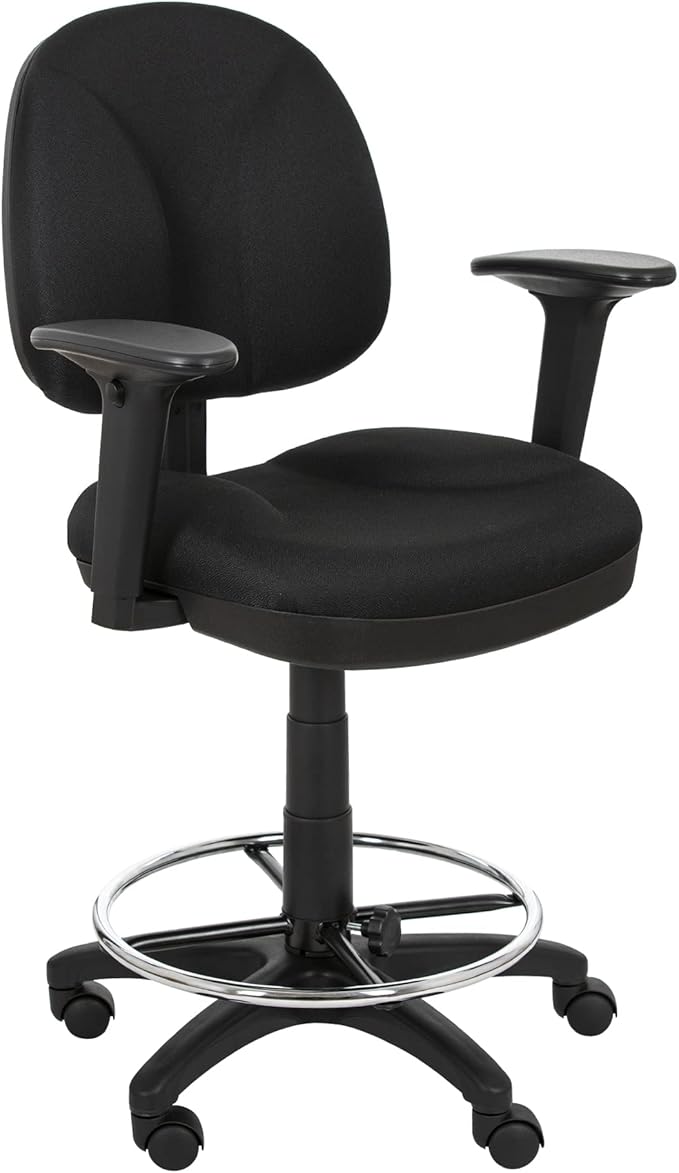 OEF Furnishings Comfort Office Stool with Arm Rests, 24.5"-34.5" Height