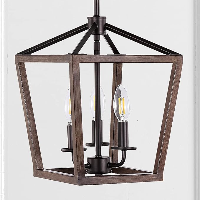 JONATHAN Y JYL1321A Pagoda 10" 3-Light Iron Farmhouse Industrial Lantern LED Pendant, Rustic, Bohemian, Coastal, for Dining Room, Kitchen, Living Room, Oil Rubbed Bronze/Faux Wood