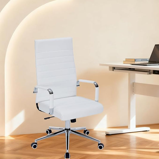 Sidanli Ergonomic Desk Chairs, Executive Swivel Faux Leather High Back Chair with Comfortable Lumbar Support and Smooth Rolling Wheels for Office, White