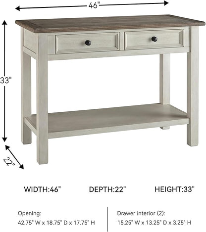 Signature Design by Ashley Bolanburg Farmhouse Rectangular Two Tone Sofa Table, Antique Cream