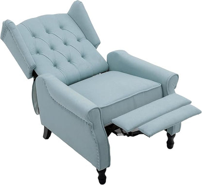 Pushback Recliner, Modern Accent Arm Reclining Sofa, Fabric Wingback Chair for Living Room & Bedroom, Light Blue