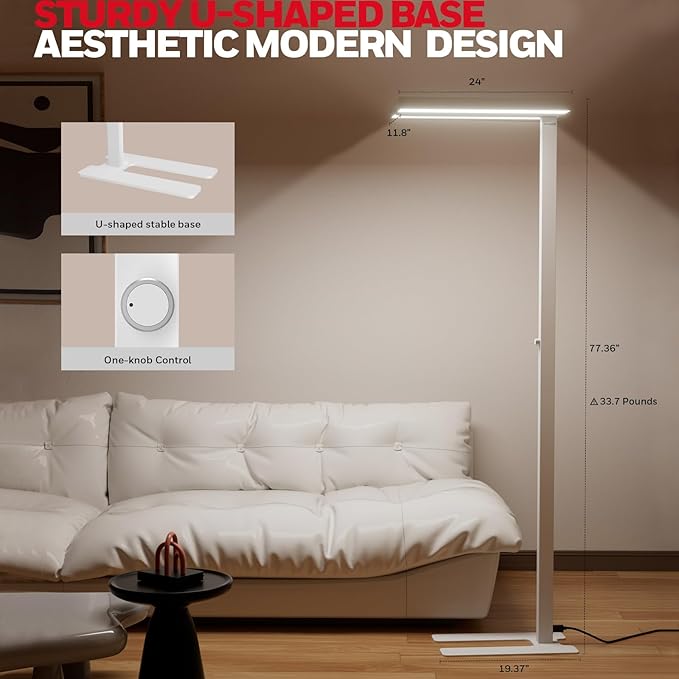 Honeywell LED Floor Lamp Modern - 02E GEN Sunturalux Eye Caring Tall Standing Light, 8000LM 4000K Natural Daylight Dimmable Reading Lampara for Home Office Living Room Bedroom