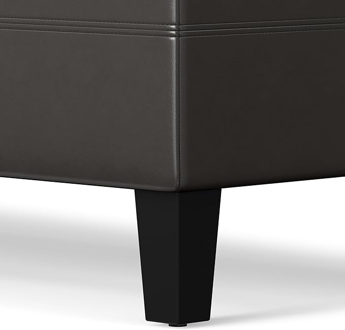 SIMPLIHOME Afton 48 inch Wide Contemporary Rectangle Storage Ottoman Bench in Tanners Brown Vegan Faux Leather, Assembled, For the Living Room and Bedroom