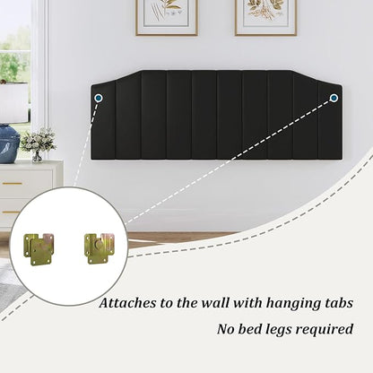 King Size Headboard Only, Velvet Upholstered Headboard King/California King Size Wall Mount and Bed Frame Mount, Featuring High-Density Sponge Padding Easy Assembly Comfort Style-Black