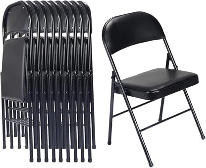 10 Pack Black Folding Chairs with Padded Seats, Portable Stackable Foldable Chairs for Indoor and Outdoor, Commercial Seat with Metal Frame for Events Office Wedding, 330lbs Capacity