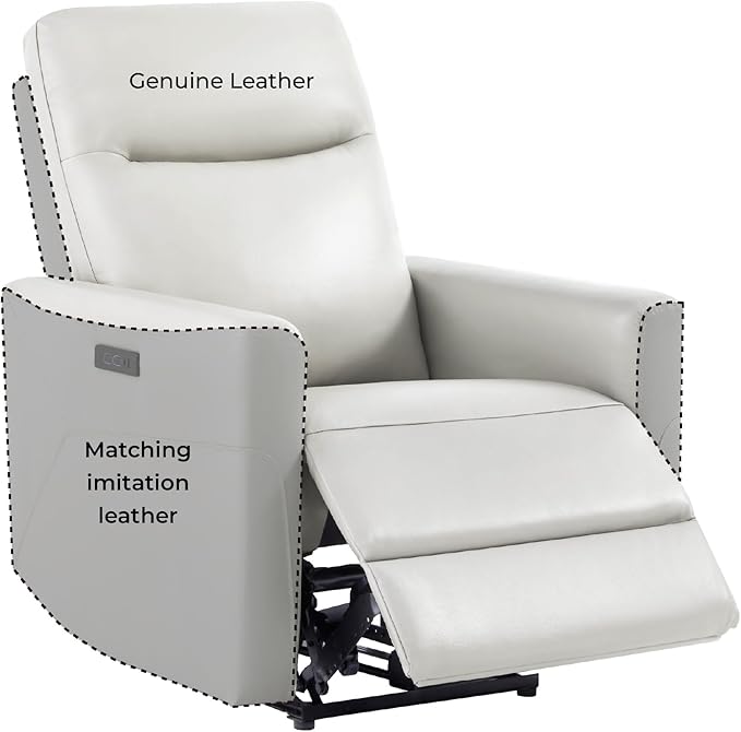 CHITA Leather Power Recliner Chair for Adults, Electric Wall Hugger Recliner for Small Spaces, Modern Living Room and RV Recliner Chair with Power Headrest & Charging Ports, Creamy Grey