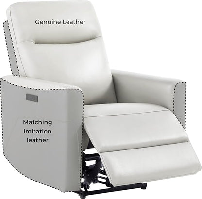 CHITA Leather Power Recliner Chair for Adults, Electric Wall Hugger Recliner for Small Spaces, Modern Living Room and RV Recliner Chair with Power Headrest & Charging Ports, Creamy Grey