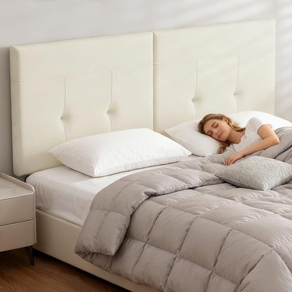 Queen Headboard Only with Adjustable Metal Legs, Faux Leather Upholstered Headboard Queen Size, Modern Stylish Headboard with Sunken Dot Design, Sturdy Bed Headboard for Bedroom, Ivory