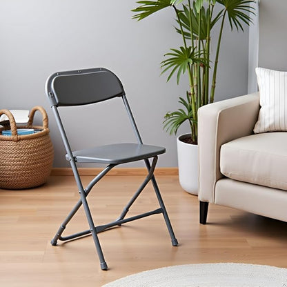 6 Pack Grey Heavy Duty Plastic Foldable Chair, Stackable Chairs with Reinfoced Steel Frame for Indoor and Outdoor, Wedding, Party, Restaurant, Meeting Room, Patio
