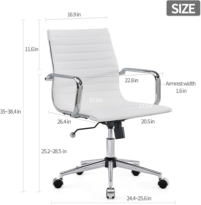 White Office Chairs Computer Conference Swivel Chair with Wheels and Arms Leather Home Office Desk Chair Mid Back Adjustable Chairs for Girls…