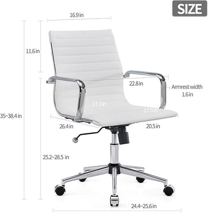 White Office Chairs Computer Conference Swivel Chair with Wheels and Arms Leather Home Office Desk Chair Mid Back Adjustable Chairs for Girls…