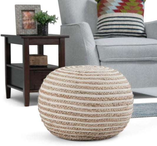 SIMPLIHOME Yolanda Boho Round Pouf in Natural Jute for the Living Room, Bedroom and Kids Room