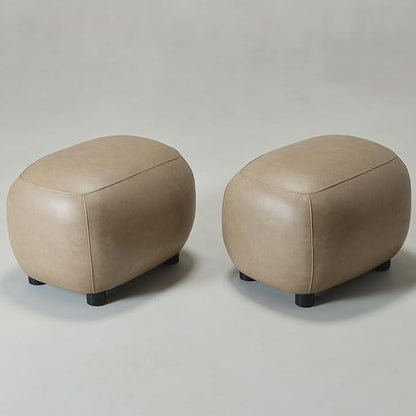 KINWELL 23" Wide Faux Leather Upholstered Ottoman Set of 2, Mid-Century Modern Living Room Footrest with Soft Padded Seat, Footstool for Bedroom, Entryway or Living Room, Khaki