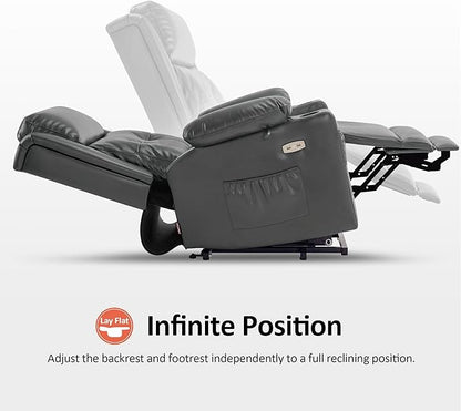 MCombo Large Triple Motor Power Lift Recliner Chair with Massage and Heat for Elderly People, Adjustable Headrest, Infinite Position, USB Ports, Faux Leather 7662 (Dark Grey, Large)
