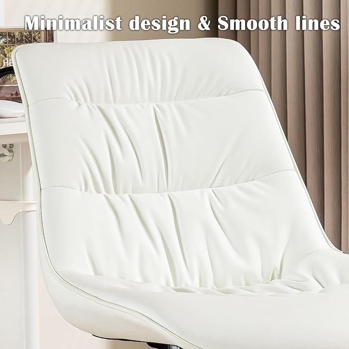 Rowill Leather Office Chair, Ergonomic Armless Desk Chair with Waterproof Cushion & Slient Wheels & SGS-Certified Class 3 Explosion-Proof Gas Lift, Ideal for Home Office, Study and Vanity(White)