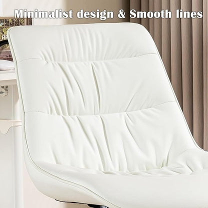 Rowill Leather Office Chair, Ergonomic Armless Desk Chair with Waterproof Cushion & Slient Wheels & SGS-Certified Class 3 Explosion-Proof Gas Lift, Ideal for Home Office, Study and Vanity(White)