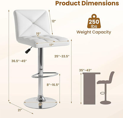 COSTWAY Bar Stools Set of 4, Modern PU Leather Swivel Bar Chairs, Height Adjustable Upholstered Barstools with Premium Gas Rod, Sturdy Footrest, Round Base, for Kitchen, Dining Room, Office, White