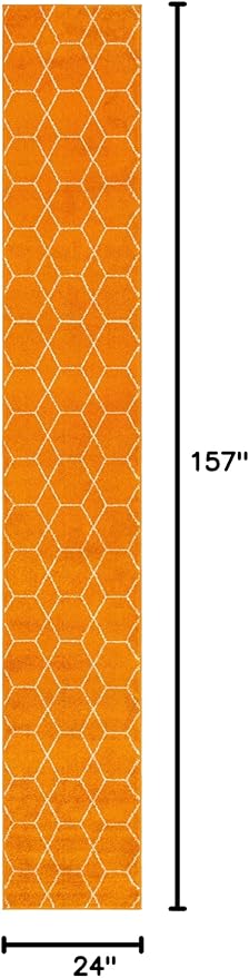 Unique Loom Trellis Frieze Collection Area Rug - Geometric (2' x 13' 1" Runner, Orange/ Ivory)