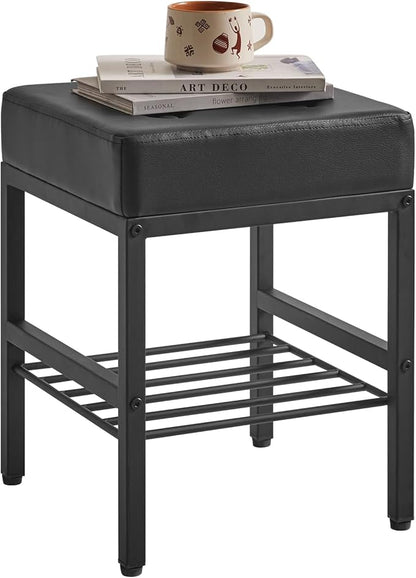 IBUYKE Square Makeup Stool with Adjustable Feet and Storage Space, Footrest Chair, PU Vanity Seat, Multi-Use as Small Side Table or Ottoman, for Bedroom, Black LG-60B