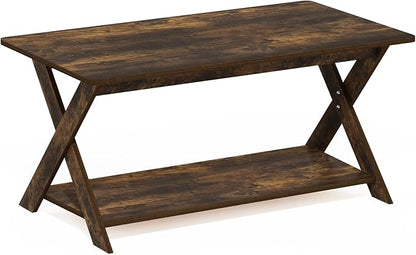 Furinno Modern Simplistic Coffee Table, Rectangle Modern Coffee Table with X-Legs, Criss-Crossed Side Table, for Living Room, Bedroom, Home Office, Amber Pine