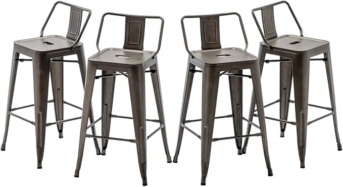 HAOBO Home 24" Low Back Metal Counter Stool Height Bar Stools [Set of 4] Barstools, Bronze