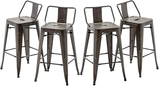 HAOBO Home 30" Low Back Metal Counter Stool Height Bar Stools [Set of 4], Bronze