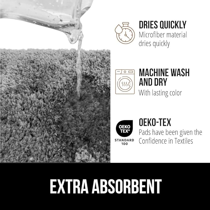 GORILLA GRIP Bathroom Rugs, 30x20, Ultra Soft Absorbent Mat, Thick Plush Bath Rug, Machine Washable, Microfiber Quick Dry, Mats for Shower, Bathtub and Floor, Home Decor Accessories, Gray