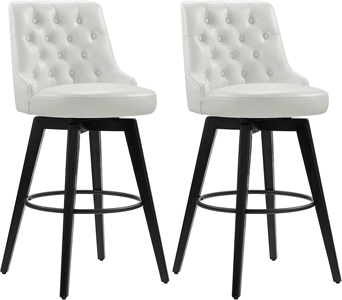 Watson & Whitely Bar Stools, 360° Swivel Upholstered Bar Stool with Back, 30" H Bar Height Barstools, Set of 2, Faux Leather in White