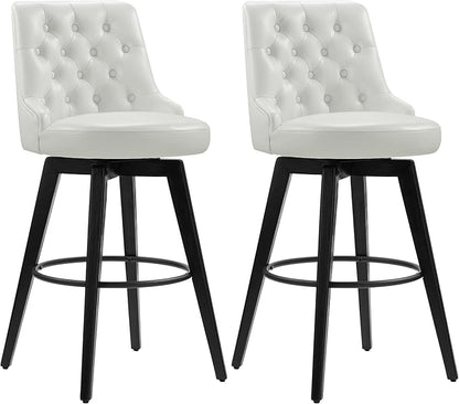 Watson & Whitely Bar Stools, 360° Swivel Upholstered Bar Stool with Back, 30" H Bar Height Barstools, Set of 2, Faux Leather in White