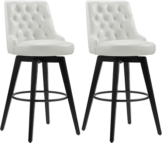 Watson & Whitely Bar Stools, 360° Swivel Upholstered Bar Stool with Back, 30" H Bar Height Barstools, Set of 2, Faux Leather in White