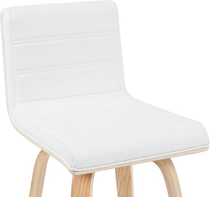 Vienna Modern Counter Height Swivel Bar Stool with White Faux Leather Seat and Patterned Oak Wood Frame Set of 3