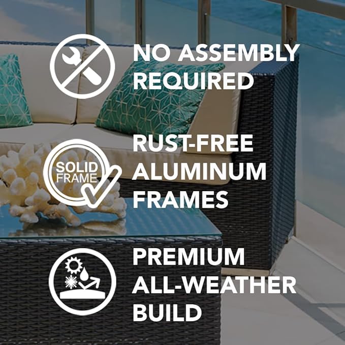 Outdoor Patio Furniture with 6-inch Thick Rainshield Cushions, No-Assembly 7-Piece All-Weather Wicker Sectional Set (Supercrylic Turquoise)