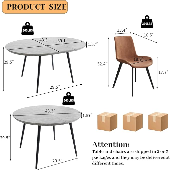43.3"-59.1" Extendable Round Dining Table Set, Wooden Round Table for 4-6 Person, Walnut Coffee Table w/Scratch-Resistant Tabletop