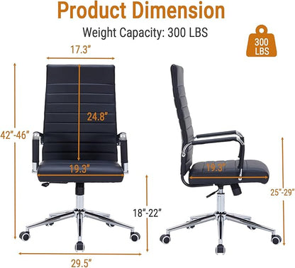 Sidanli Ergonomic Office Chair, Executive PU Leather Desk Chair with Adjustable Lumbar Support and Smooth-Rolling Wheels for Home Office Conference Room, High Back, Black