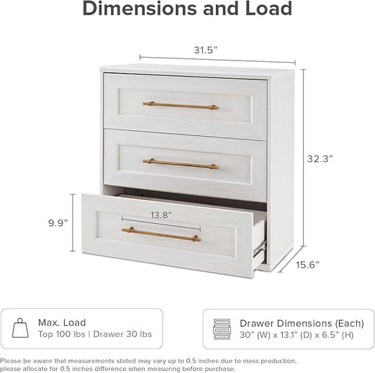 mopio Blake 3 Drawer Dresser for Bedroom, Chest of Drawers, Wood Dresser Organizer, Modern Farmhouse, Tall Night Stand, Enhanced Safety, Sturdy Compliant (1, White Oak, One Size)