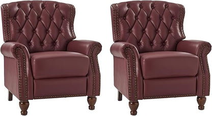 HULALA HOME Genuine Leather Recliner Chair Set of 2 w/Solid Wood Feet, Modern Adjustable Tufted Push Back Arm Chair w/Rivet Decoration, Home Theater Seating Reclining Sofa for Living Room, Burgundy