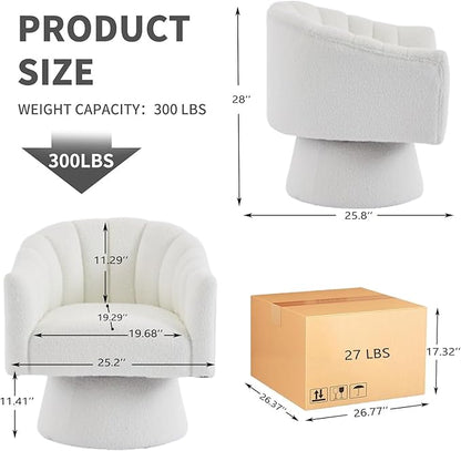 Swivel Accent Chair Set of 2, Upholstered Teddy 360° Swivel Barrel Chair for Living Room Overstuffed Bouncle Reading Chair Round Armchair for Bedroom,Vanity,Office-White