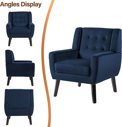 Lumibee Accent Chair, Modern Velevet Armchair for Living Room, Comfy Upholstered Arm Chair Tufted for Indoor Bedroom Office Room (Royal Blue Velvet)