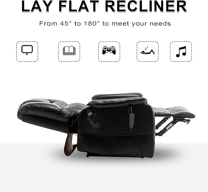 Power Lift Recliner Chair Recliners for Elderly,Lay Flat Air Leather Recliner with Heat and Massage,Dual Motor Lounge Recliners for Living Room