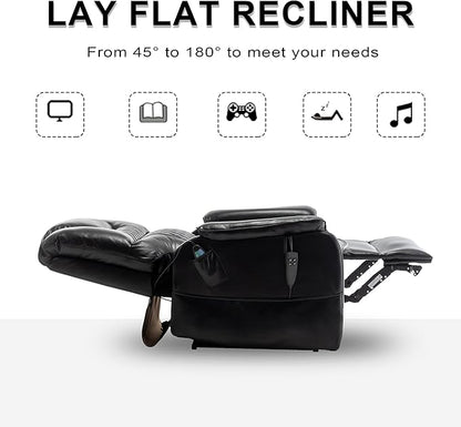 Power Lift Recliner Chair Recliners for Elderly,Lay Flat Air Leather Recliner with Heat and Massage,Dual Motor Lounge Recliners for Living Room