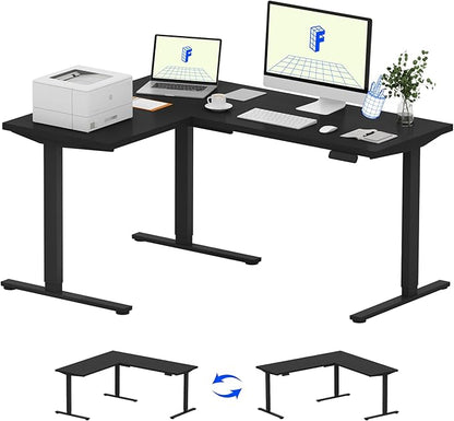 FLEXISPOT L Shaped Standing Desk, 63 x 47 Inch Electric Height Adjustable Corner Desk, Sit Stand Computer Workstation, Preset Controller, Home Office, Black Frame with Black Top