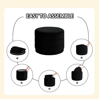 PINPLUS Large Round Velvet Storage Ottoman, Black Upholstered Footstool with Hidden Storage, Sturdy Coffee Table Ottoman for Living Room & Bedroom