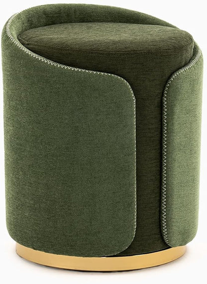 Swivel Vanity Stool with Gold Base Comfy Vanity Chair Modern Round Stool for Makeup Vanity Ottoman Foot Rest for Bedroom livingroom (Green)