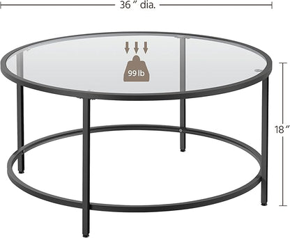 Yaheetech 36" Round Glass Coffee Table, Black Circle Coffee Table Center Table with Glass Top, Small Coffee Table for Living Room, Office & Apartment