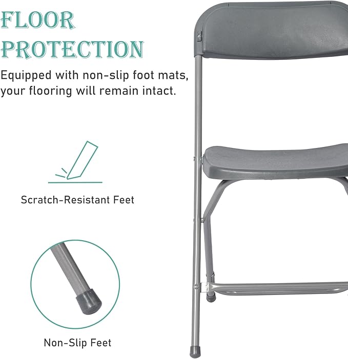 70 Pack Plastic Grey Folding Chairs,Portable Party Chairs Stackable Commercial Seats with Steel Frame for Office Home Outdoor Indoor Wedding Party Patio Dinning Events,350lbs Capacity