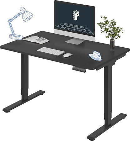 FLEXISPOT E6 3 Stages Dual Motor Electric Standing Desk 48x30 Inch Whole-Piece Board Height Adjustable Electric Sit Stand Desk(Black Frame + Black Desktop, 2 Packages)