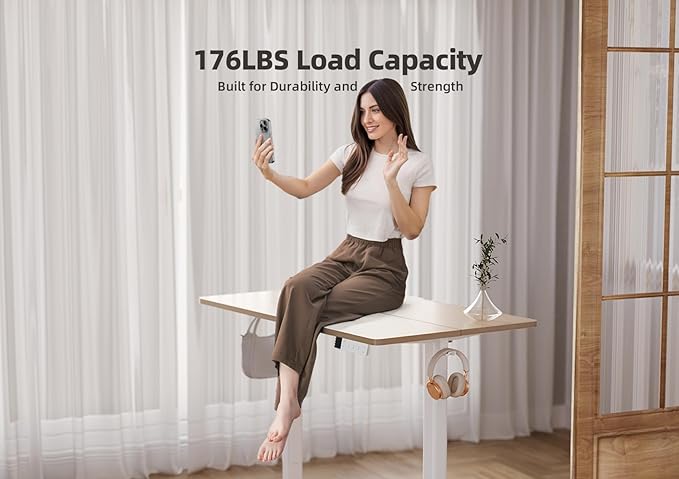 YDN Electric Standing Desk Adjustable Height, 40 x 24 Inches Stand up Desk with Cable Management, Home Office Desks with Splice Board & White Frame, Nature Top