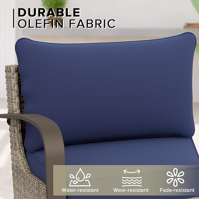 COOS BAY Aurora Terrace Half-Moon Outdoor Furniture Set, Rattan Conversation Set with Curved 5-Seat Sofa, Coffee Table, Seats 5, Beige/Blue