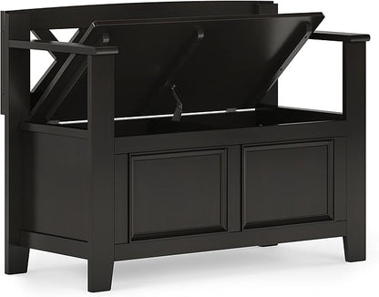 SIMPLIHOME Amherst Entryway Storage Bench - 36 inch Wide Solid Wood Small Hallway Seat in Hickory Brown, Transitional Bench for Entryway or Living Room with Lift-Up Lid and Compact Storage
